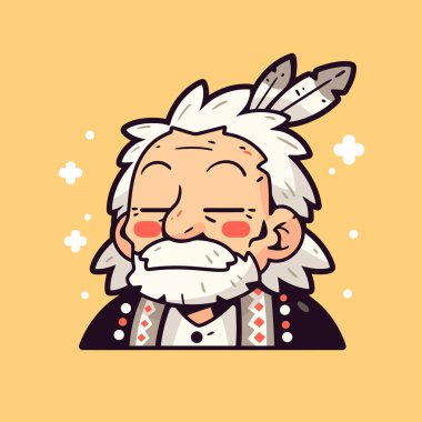 Yerli Amerikan Şefi Gülümseyen Çizgi Film Portresi