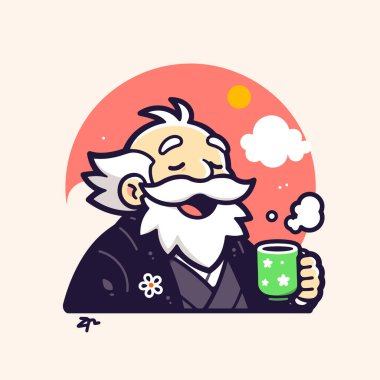 Zen Ustası Gündoğumunda Matcha Çayı 'nın tadını çıkarıyor.