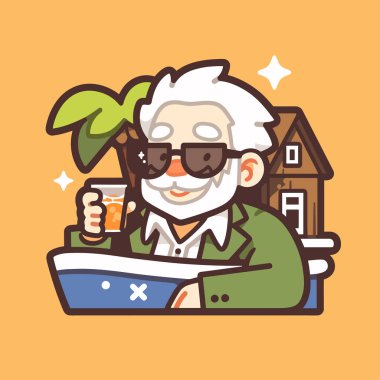 Mutlu emekli adam cennette bir gezinin keyfini çıkarıyor.