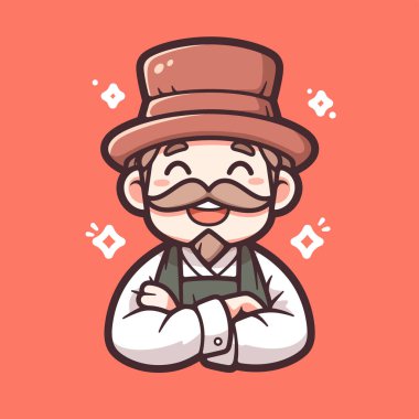 Bıyıklı ve Şapkalı Mutlu Çizgi Adam