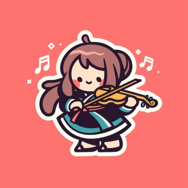 Şirin Kawaii Chibi Kemancısı Müzik Çalıyor