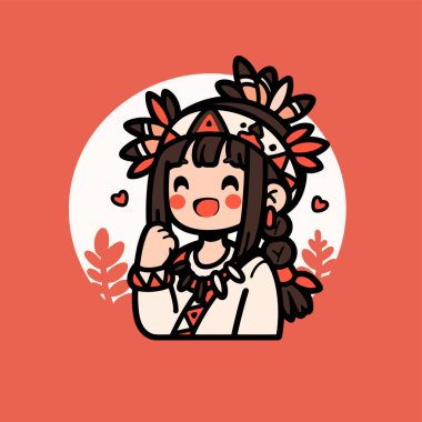 Şirin Amerikan Yerlisi kız çizimi