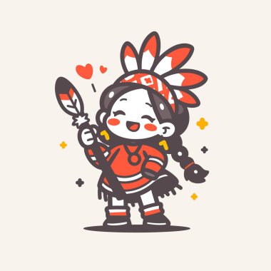 Kuş tüyü mızraklı Chibi Yerlisi Amerikan Kızı