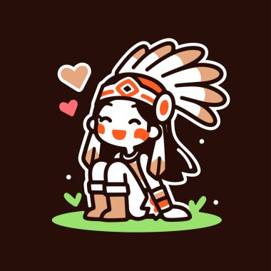 Chibi Amerikan Yerlisi Gülen Kalpli Kız