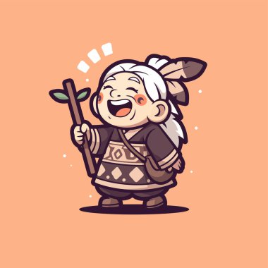 Sevimli Amerikan Yerlisi Yaşlı Çizgi Filmi