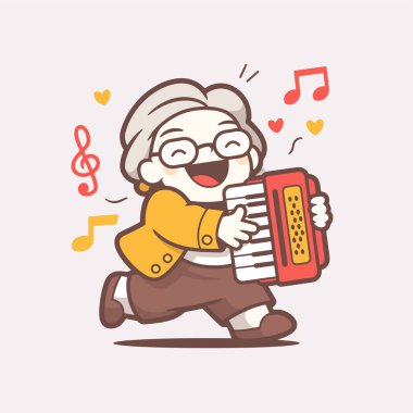 Neşeli Yaşlı Müzisyen Müzik Notalarıyla Akordiyon Çalıyor