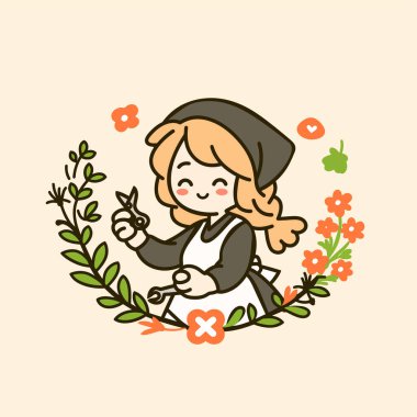 Çiçekli Şirin Çizgi Film Bahçıvanı