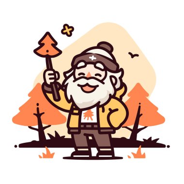 Ormanda çam ağacı tutan mutlu oduncu.