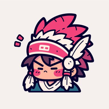 Tüylü Amerikan Başlıklı Sevimli Çizgi Film Kızılderili Şefi