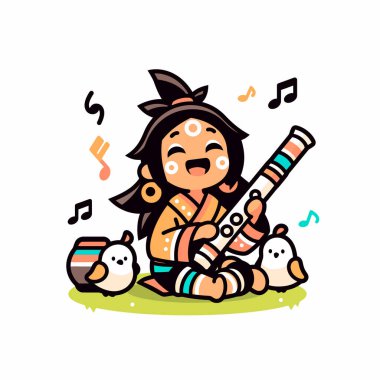 Neşeli Kuş Arkadaşlarıyla Amerikan Yerlisi Müzisyen Flüt Çalıyor