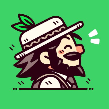 Beyaz şapkalı ve yeşil yapraklı mutlu sakallı adam.