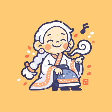 Chibi Yaşlı Kadın Müzikal Notalarla Şarkı Söylüyor