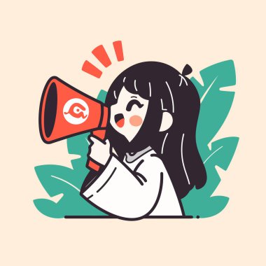 Megafonlu sevimli kadın çizgi film karakteri.