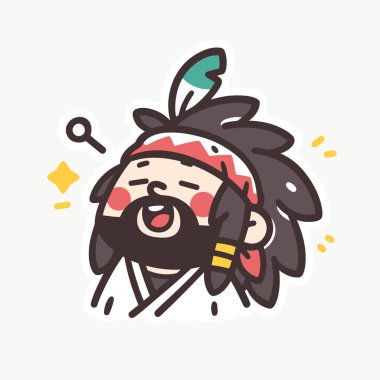 Sakallı ve geleneksel Çin şapkalı mutlu bir adam.