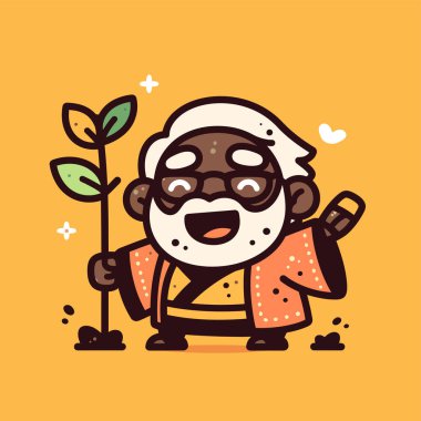 Mutlu yaşlı bahçıvan filizleniyor