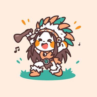 Sevimli Çizgi film Amerikan Çocuğu Müzik Çalıyor