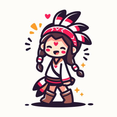 Şirin Amerikan Yerlisi kız çizgi film çizimi