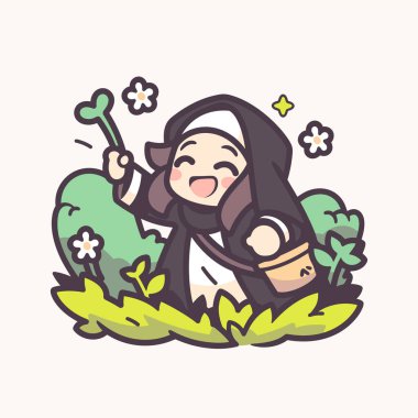 Bahçede Çiçeklerle Gülümseyen Rahibe