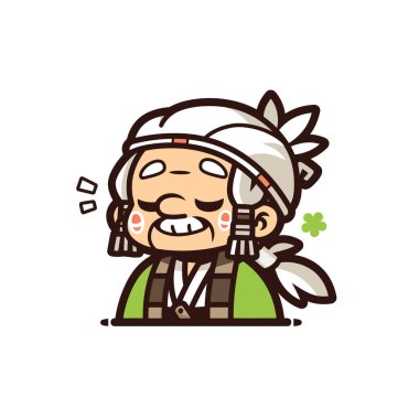 Geleneksel Japon Giysilerinde Büyüleyici Çizgi Film Yaşlısı