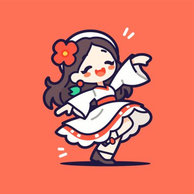 Chibi Kız Saçında Çiçekle Dans Ediyor