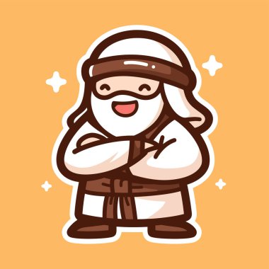 Beyaz cüppeli neşeli karikatür bilge adam