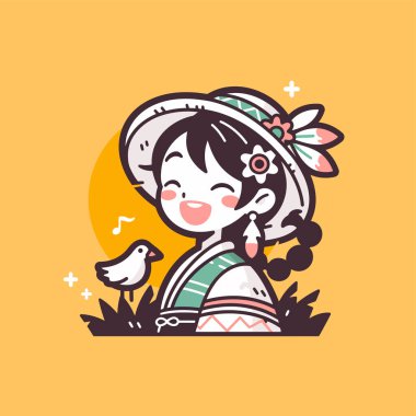 Yaz Güneşi Altında Kuşlu Çekici Çizgi Kız