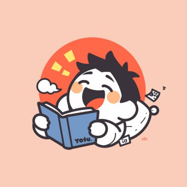 Mutlu çizgi film karakteri kitap okuyor.