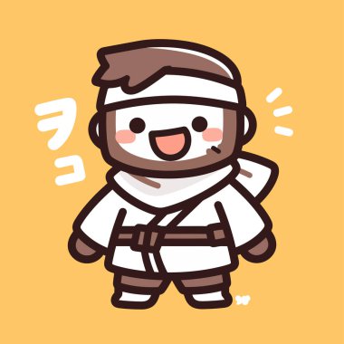 Gülümseyen Yüzlü ve Dövüş Sanatları Üniformalı Şirin Chibi Karate Kid Karakteri