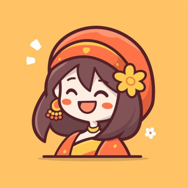 Neşeli bir tebessümle etnik giyinmiş bir kız.