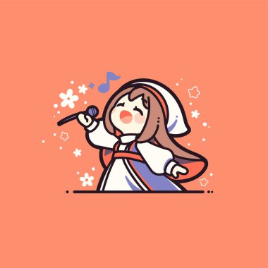 Keman çalan küçük tatlı bir kızın vektör çizimi.