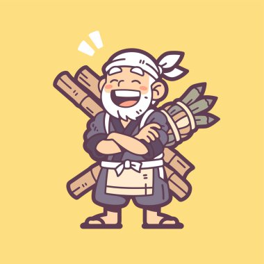 Odunları ve kuşkonmazları taşıyan mutlu oduncu.