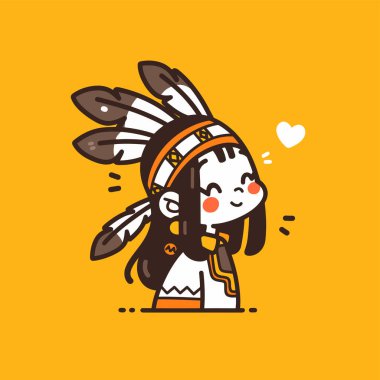 Başlığı ve kalbi olan sevimli Amerikan yerlisi kız.