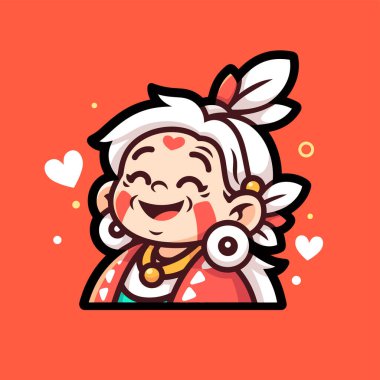 Neşeli Çizgi Film Yaşlı Kadın Yerli Amerikan Tüyleriyle