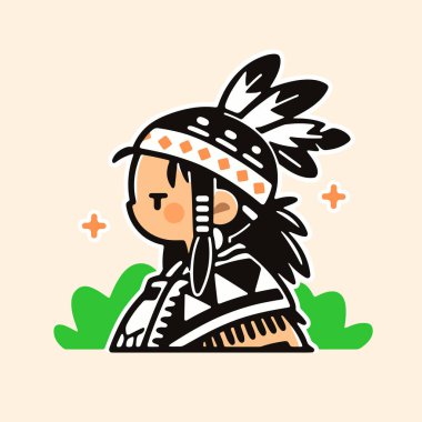 Chibi Amerikan yerlisi Headresli çocuk