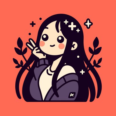 Barış İşaretli Sevimli Anime Kız