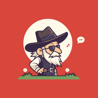 Şapkalı ve güneş gözlüklü çizgi film kovboyu.