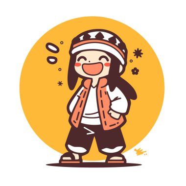 Geleneksel Kıyafetli Gülümseyen Müslüman Çocuk, Çizgi Film Tarzı