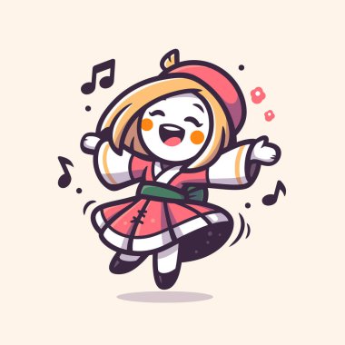 Kawaii tarzında notaları olan dansçı kız.