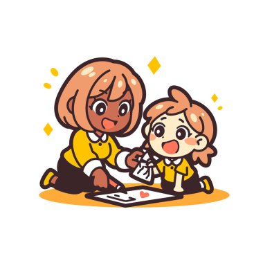 Öğretmen ve Çocuk Kalp Çiziyor