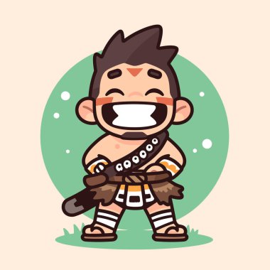 Mızraklı Karikatür Mağara Adamı Karakteri