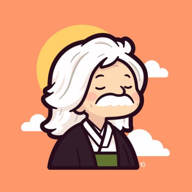 Meditasyon Duruşu İçinde Yaşlı Bir Adamın Çizgi Filmi