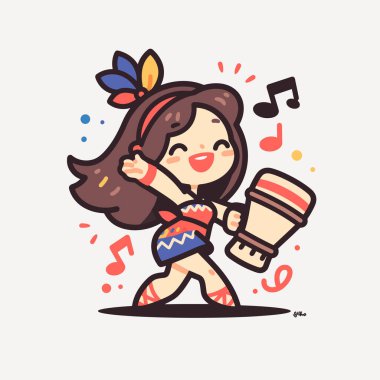 Neşeli Çizgi Film Davulcusu Müzikle Dans Ediyor