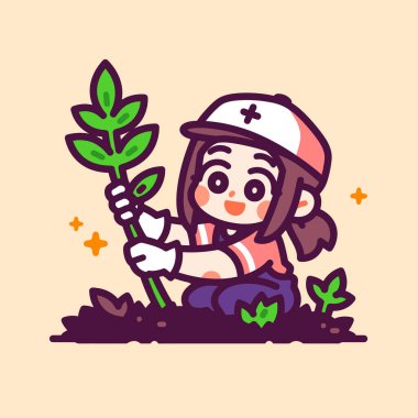 Çizgi film bahçıvanı Tohum ekiyor