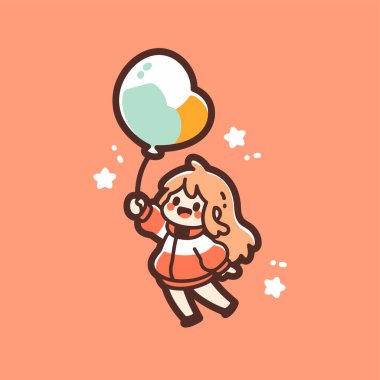 Kalp şeklinde bir balonla uçan tatlı bir çocuk.