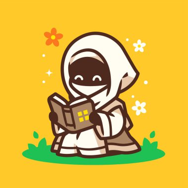 Şirin Müslüman Karakteri Bahçede Kitap Okuyor