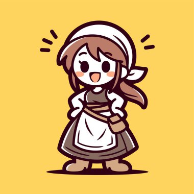 Önlüklü ve başörtülü şirin çiftçi kız.