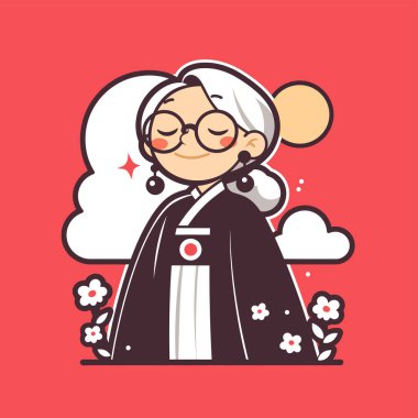 Koreli Hanbok Çizgi Filmindeki Yaşlı Kadın