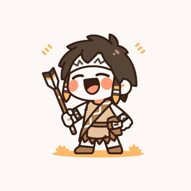 Sevimli Çizgi film Amerikan Yerlisi Okçu Gülümseyen