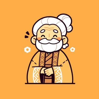 Geleneksel Giyimli Neşeli Yaşlı Asyalı Adam