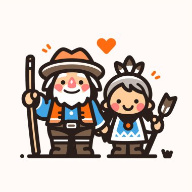 Çizgi film Çifti Amerikan Yerlisi Kadın ve Aşık Yaşlı Adam